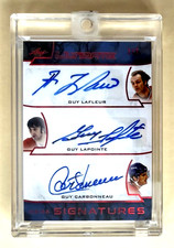 2018-19 Ultimate Hexa Signatures Guy LaFleur/Carbonneau/Robinson Red #d 2/2