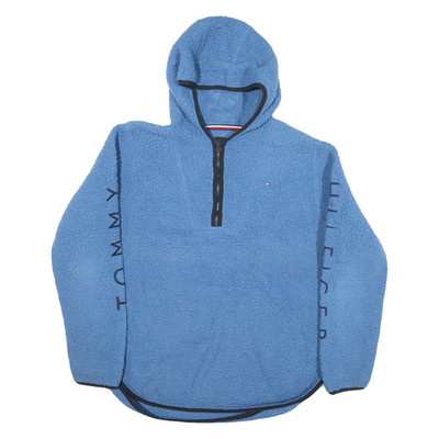 TOMMY HILFIGER Herren Pullover blau gemustert Half Zip Grobstrick Pulli M Kapuze