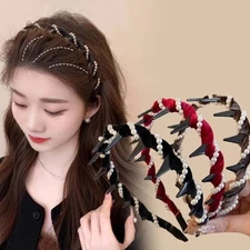 Vintage High Cranium Artificial Pearl Hairband,Elegant Pearl Headbands for Women