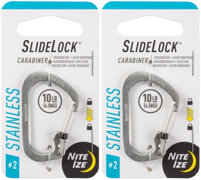 Nite Ize SlideLock Stainless Steel Carabiner #2 - Stainless (2-Pack)