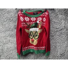 It's Our Time Reindeer Christmas Sweater Girls Size Medium Multicolor Holiday