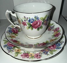 Vintage Adderley Floral Bone China Tea Trio - Cup Saucer Plate - Made in England