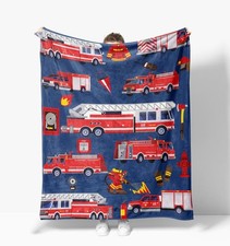 Fire Truck Blanket Warm Plush Firefighter Flannel Throw Blanket Super Soft Fl...