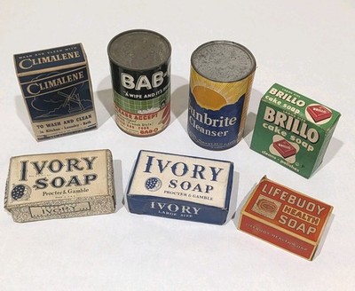 Antique Household Cleaning Products Soaps Bars Lot of 7 Ivory Brillo 1930's-50's
