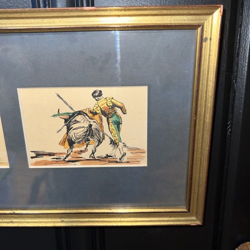 1940s Original Pen Ink & Watercolor on Paper MCM Bullfighting Scenes E. Senior - Picture 10 of 13