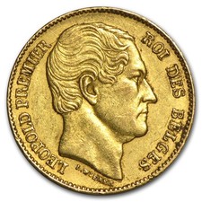 1864-1866 Belgium Gold 20 Francs Leopold I Avg Circ