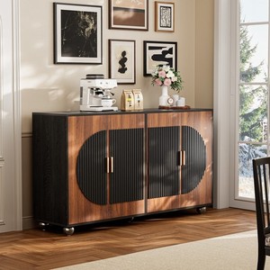 Fluted Buffet Cabinet Sideboard Wood TV Stand Storage Cabinet For Home Decor