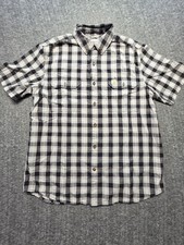 Carhartt Mens Relaxed Fit Plaid Short Sleeve Button Down Shirt Gray Black Large