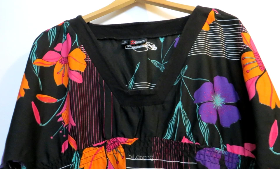 Camisa Billabong Mujer 14 XL Negra Multicolor Floral Relax Pullover Manga Corta Foto 2 de 4