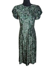 Maggy London Green Velvet Tulip Sleeve Floral Midi Dress Size 2( XS)