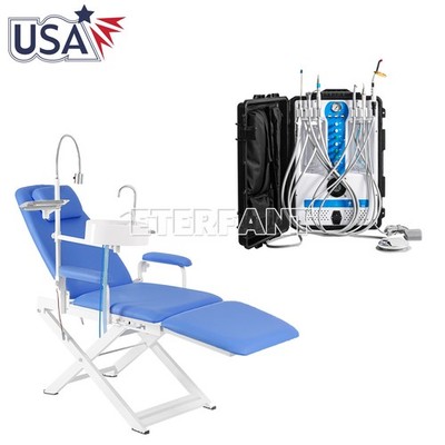 Dental Adjustable Folding Chair+LED Light/Portable Unit System w/Air Compressor