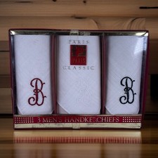NEW Vintage Paris Classic Embroidered B Men's 3X Handkerchiefs White NIP