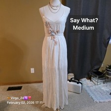 Say What? White Embroidered Butterfly Maxi Dress Sleeveless V-Neck Tie Medium