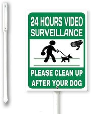 24 Hours Video Surveillance Yard Sign With Stakes 8 x 12 inch Aluminum Sign for