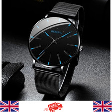 Men's Fashion Ultra Thin Watches Business Stainless Steel Mesh Quartz Watch UK