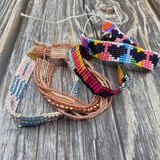 Boho Seed Bead Bracelet Lot 4 Multicolor Woven Cuff Layering Festival Jewelry