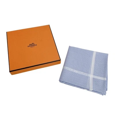 HERMES Carre45 foulard mouchoir coton bleu femme boîte de rangement - Photo 1/4