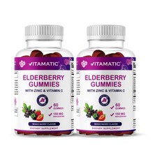 Vitamatic Elderberry Gummies with Vitamin C  Zinc, Berry Flavor  180 Gummies