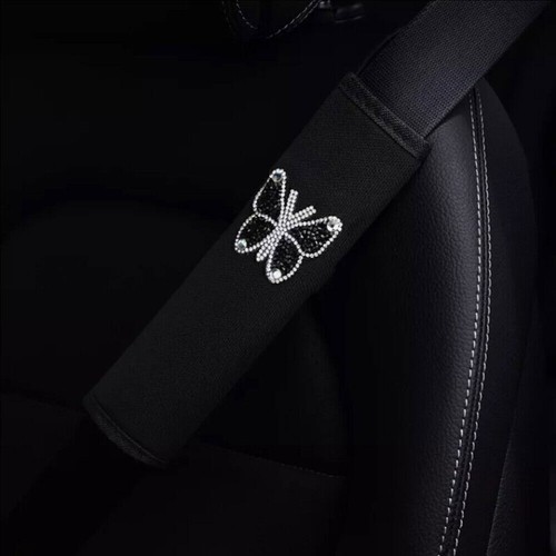 1x Butterfly Car Seat Safety Belt Shoulder Pad Strap Cover Car Accessories Black - Picture 9 of 12