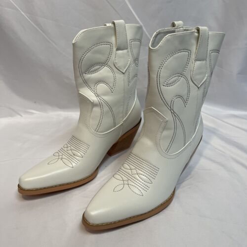 White Low Cowgirl Boots Women Size 7 Cowboy Western Stitched Pointy Toe