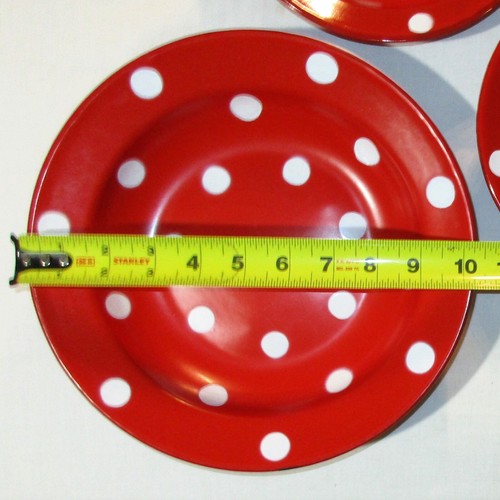 8 Piece Metal Bowl Dish Set Camp RV Enamelware POLKA DOT Red White APRIL CORNELL - Picture 5 of 24