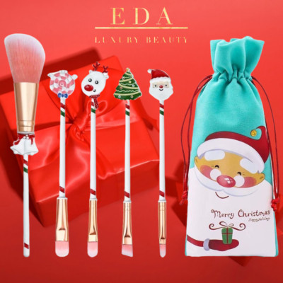 Christmas Makeup Brush Set Eyes & Face Santa Holiday Gift Vegan Beauty Bundle