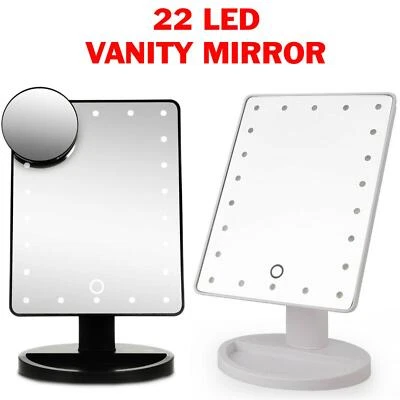 ROCKLINE 22LED Touch Vanity Makeup Mirror Tabletop Cosmetic light 180° Rotation Tray 5X