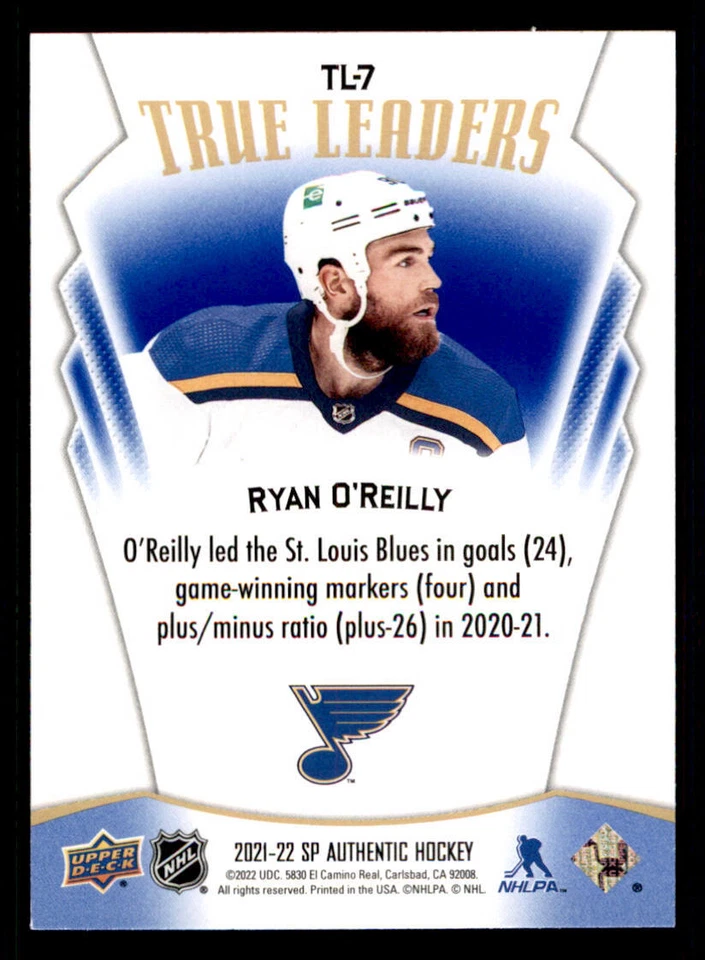 2021-22 SP Authentic True Leaders Blue #TL7 Ryan O'Reilly - Image 2 of 2