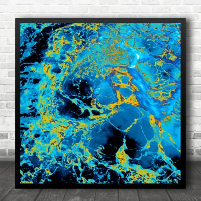 Gemälde Farben Blau Gelb Marmor Wasser Quadratisch Wandbild Kunstdruck