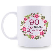 90th Birthday Gifts for Women - 90 Years Loved with A Garland Birthday Mug - ...