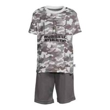 Russell Athletic Boys Grey Camo Short Sleeve Top and Shorts-Size 4-NWT