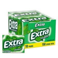 EXTRA Spearmint Sugarfree Chewing Gum, 15 Pieces Pack of 10 