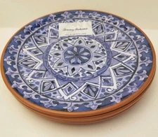 Tommy Bahama MELAMINE Blue Scroll MEDALLION 11” DINNER Plates Set of 4 Spanish