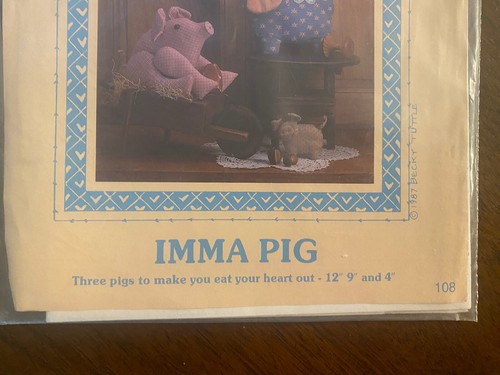 VTG Imma Pig Three Pigs Country Doll Pattern Soft Sculpture Cottage Folk Art - Picture 3 of 8