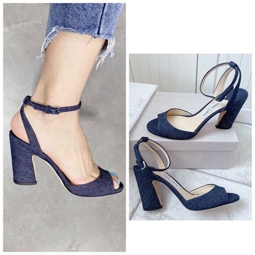 Jimmy Choo Miranda 85 Ankle Strap Heel Sandal Indigo Denim EU 37 US 7 $850  | eBay