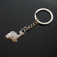 Chinese Japanese Pond Goldfish Carp Fish Silver Keyring Pendant Keychain Gift