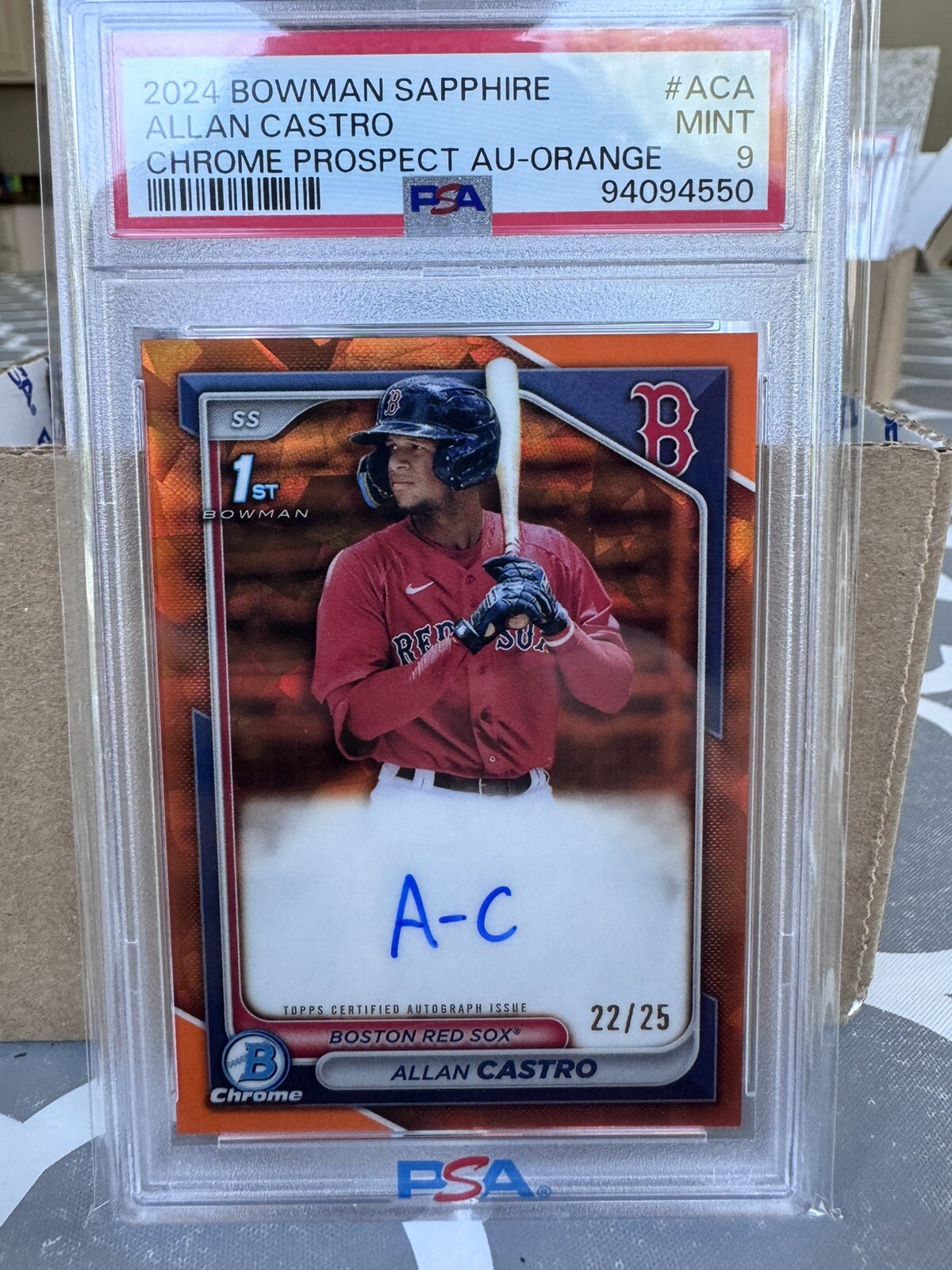Bowman Sapphire 2024 Allan Castro 1st Orange #/25 Auto BSPA-ACA Red Sox
