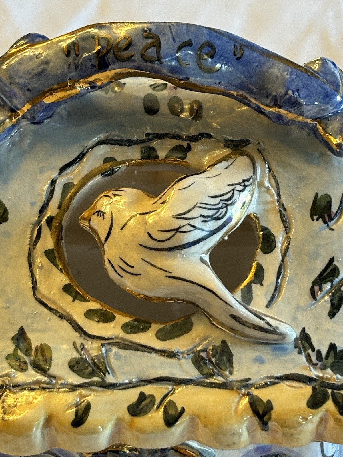 Blue Sky Clayworks 2002 Peace Candle Tea Light Holder House Ceramic Signed