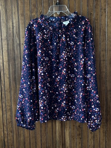 J Crew Women's Popover Shirt Boho Floral size 3X long sleeve Ruffle Collar - Picture 4 of 6