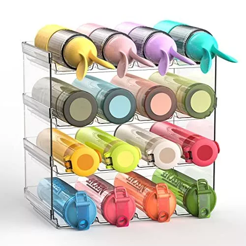 Water Bottle Organizer For Cabinet 4 Pack Stackable Plastic Water Bottle  Holder