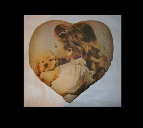 Heart Decorative Pillow with Photo Print Girls with Puppies - Picture 1 of 2
