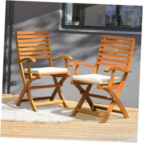 , Percy Chairs Heavy Duty 400lbs Capacity Set of 2 with Cushion, FSC Acacia