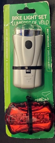 MEC Gridlock Bike 2 Light Set - Water Resist - White Front/Red Back, New in pckg