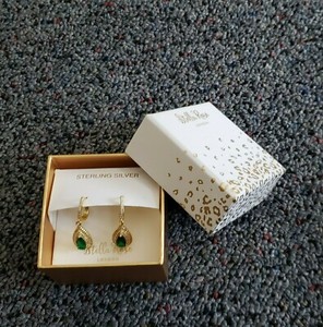 Authentic Stella Rose London Gold Plated Sterling Silver CZ Green Stone Earrings
