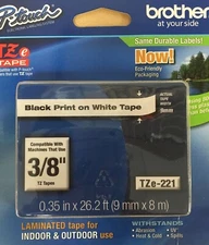 Brother International Tze221 Label Tape 0.38" Width 1 Each New Factory Sealled 