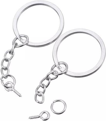 100Pcs Keychain Rings with Chain Open Jump Rings and Screw Eye Pins Silver New - Picture 3 of 6