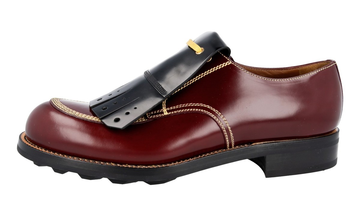 PRADA RUNWAY KILTIE LACE-UP SHOES 2EG193 BURGUNDY BLACK US 11 EU