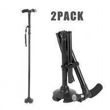 2PC Magic Walking Cane Folding Safety Walking Stick 4 Head Pivoting Trusty Base