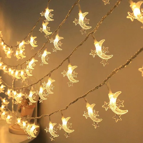 Ramadan Eid LED Curtain Lights Star Moon String Mubarak Home Decor Lamp Battery - Picture 20 of 21