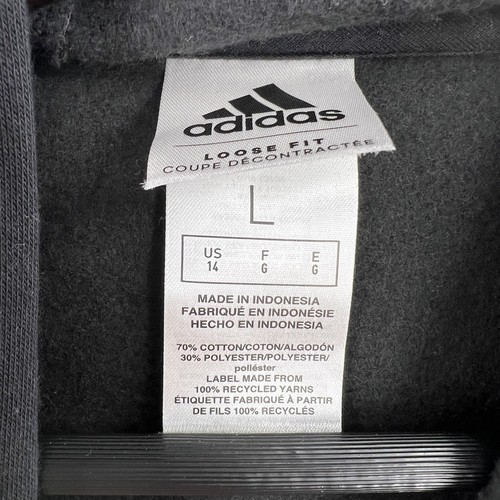 adidas Girls Script Fleece Hoodie Pullover Black Silver Size Large 14 New - Picture 3 of 3